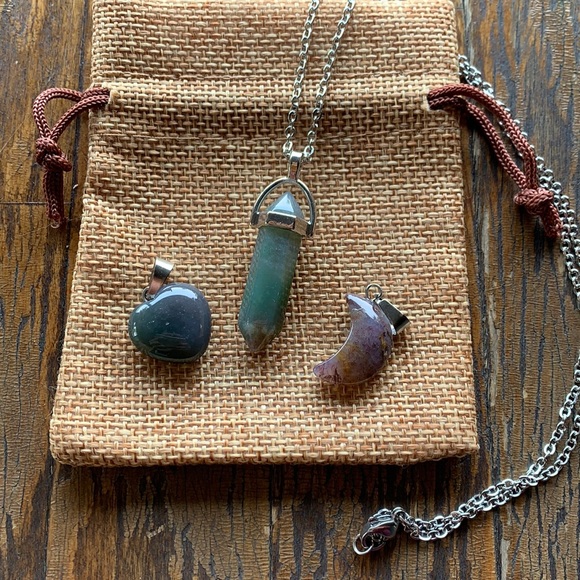 Hand Crafted Jewelry - 3 Indian Agate pendants Indian agate Necklace Agate Necklace Crystal Necklace